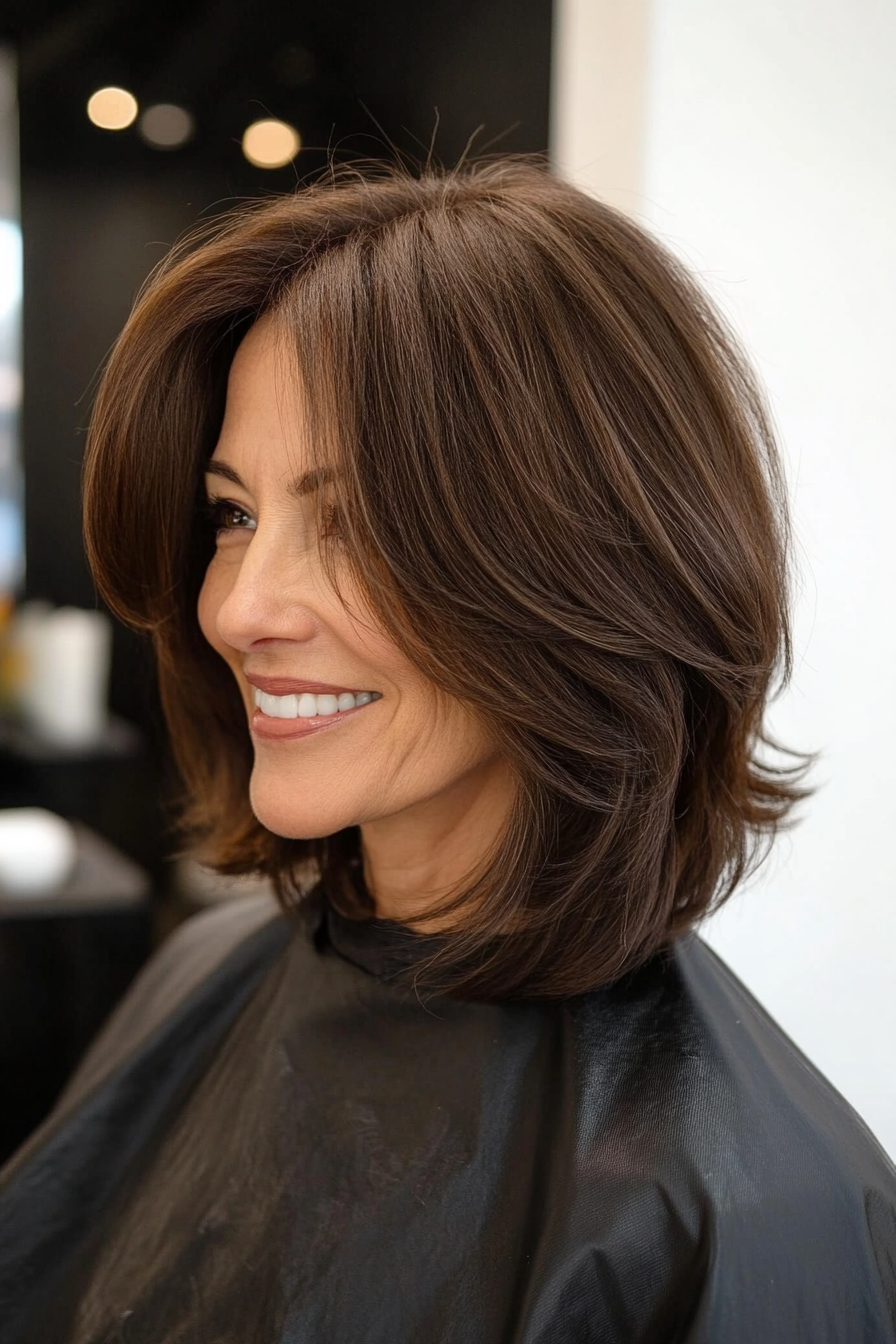 19. Face-Framing Lob with Chocolate Brown (Long Bob Haircuts For Older Women) - Long Bob Haircuts For Older Women
