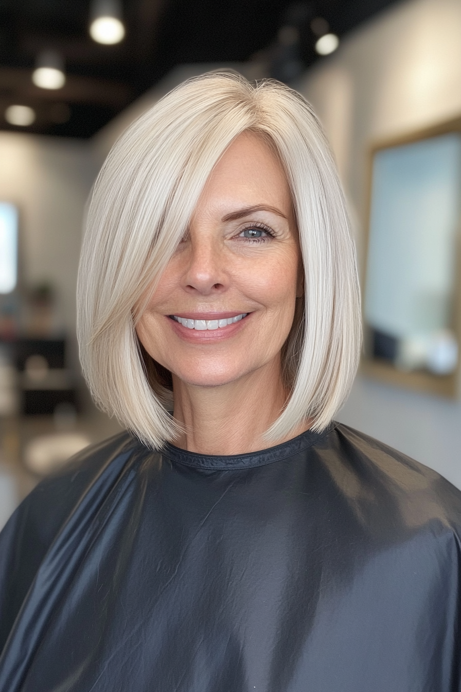 23. Fine Hair Lob in Pearl Blonde (Long Bob Haircuts For Older Women) - Long Bob Haircuts For Older Women