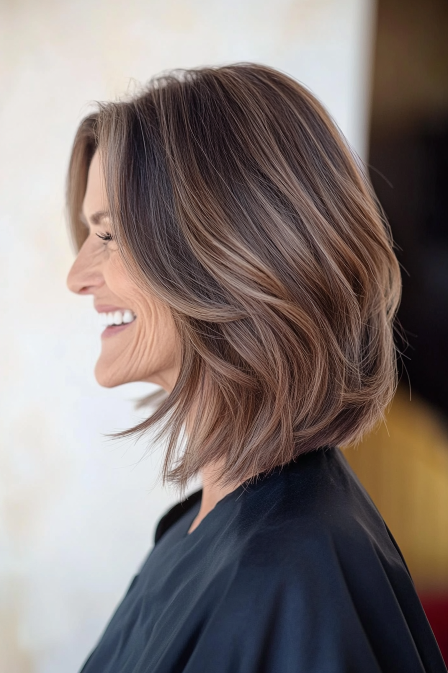 24. Blended Lob with Soft Mocha (Long Bob Haircuts For Older Women) - Long Bob Haircuts For Older Women