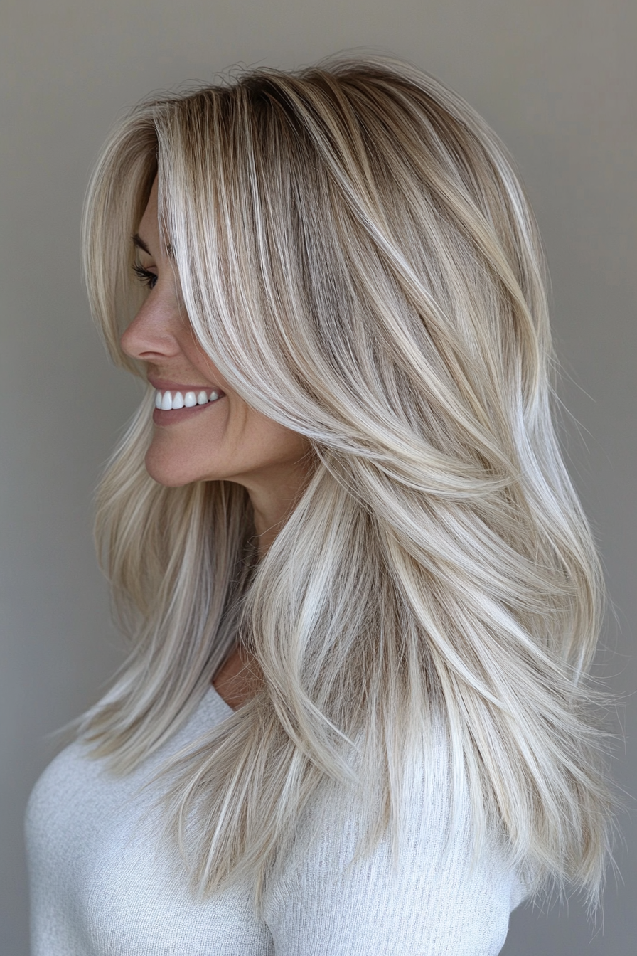 5. Platinum Blonde with Soft Layers (Long Layered Haircuts For Older Women) - Long Layered Haircuts For Older Women