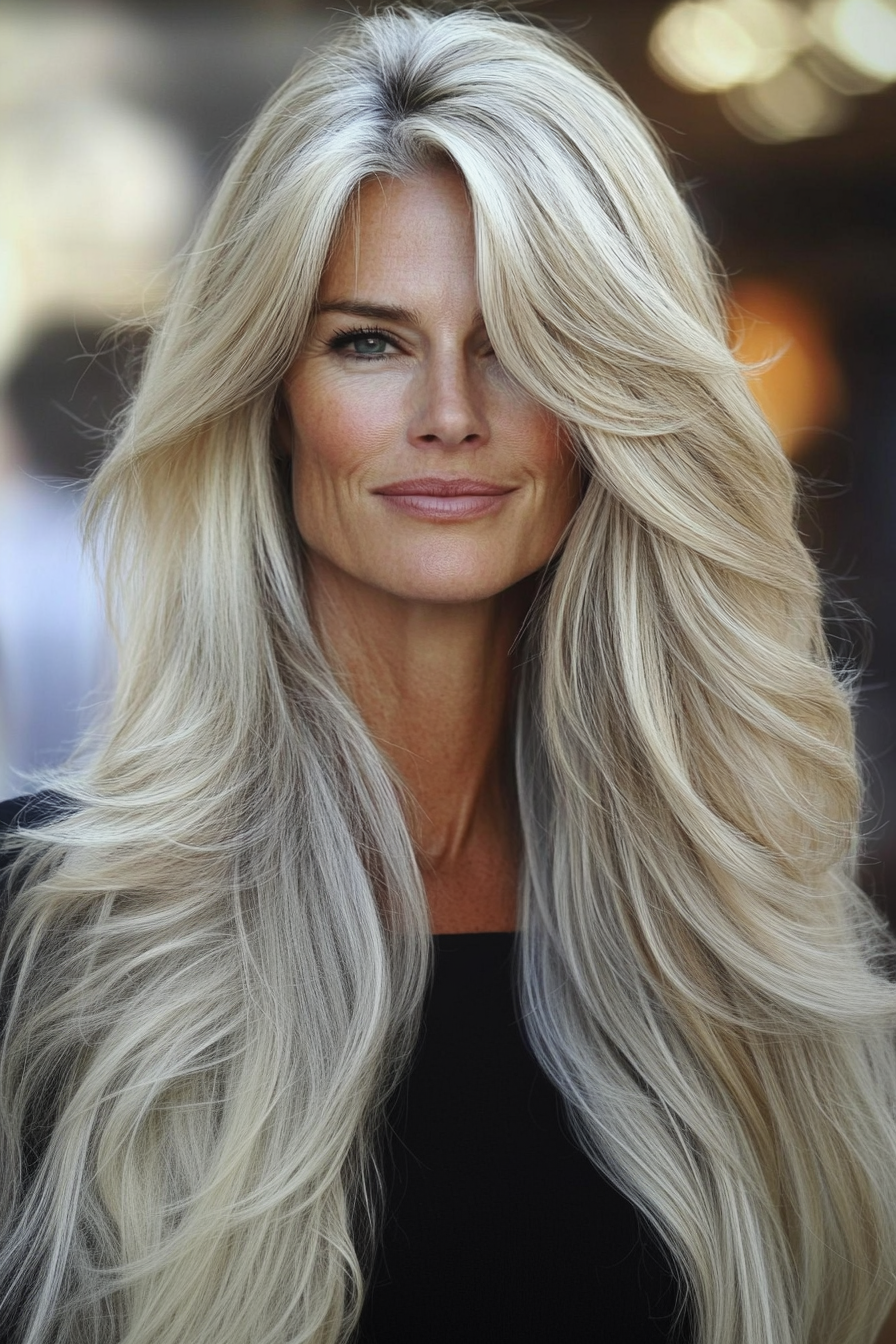 9. Ash Blonde with Long Layers (Long Layered Haircuts For Older Women) - Long Layered Haircuts For Older Women