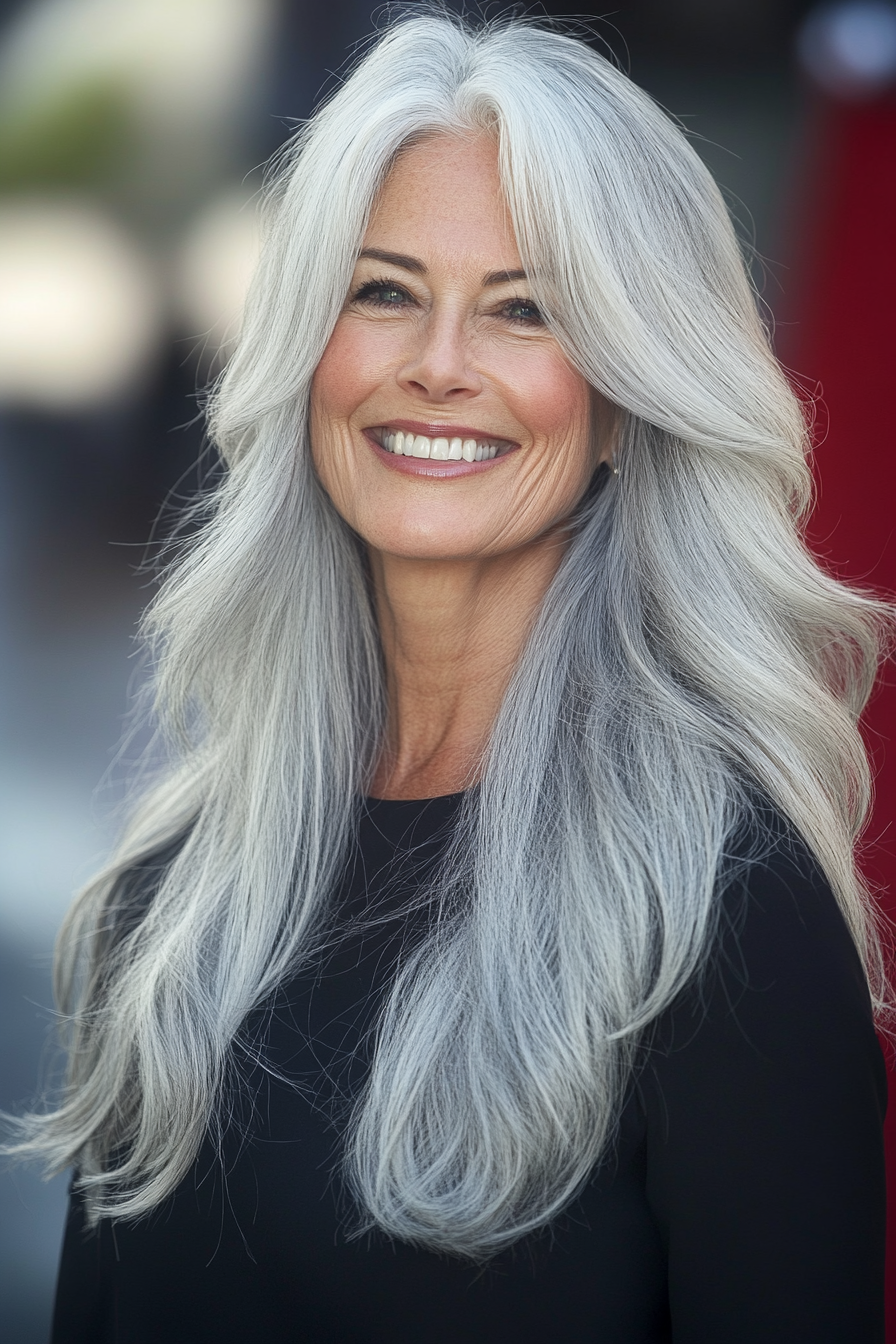 12. Silver Locks with Soft Layers (Long Layered Haircuts For Older Women) - Long Layered Haircuts For Older Women