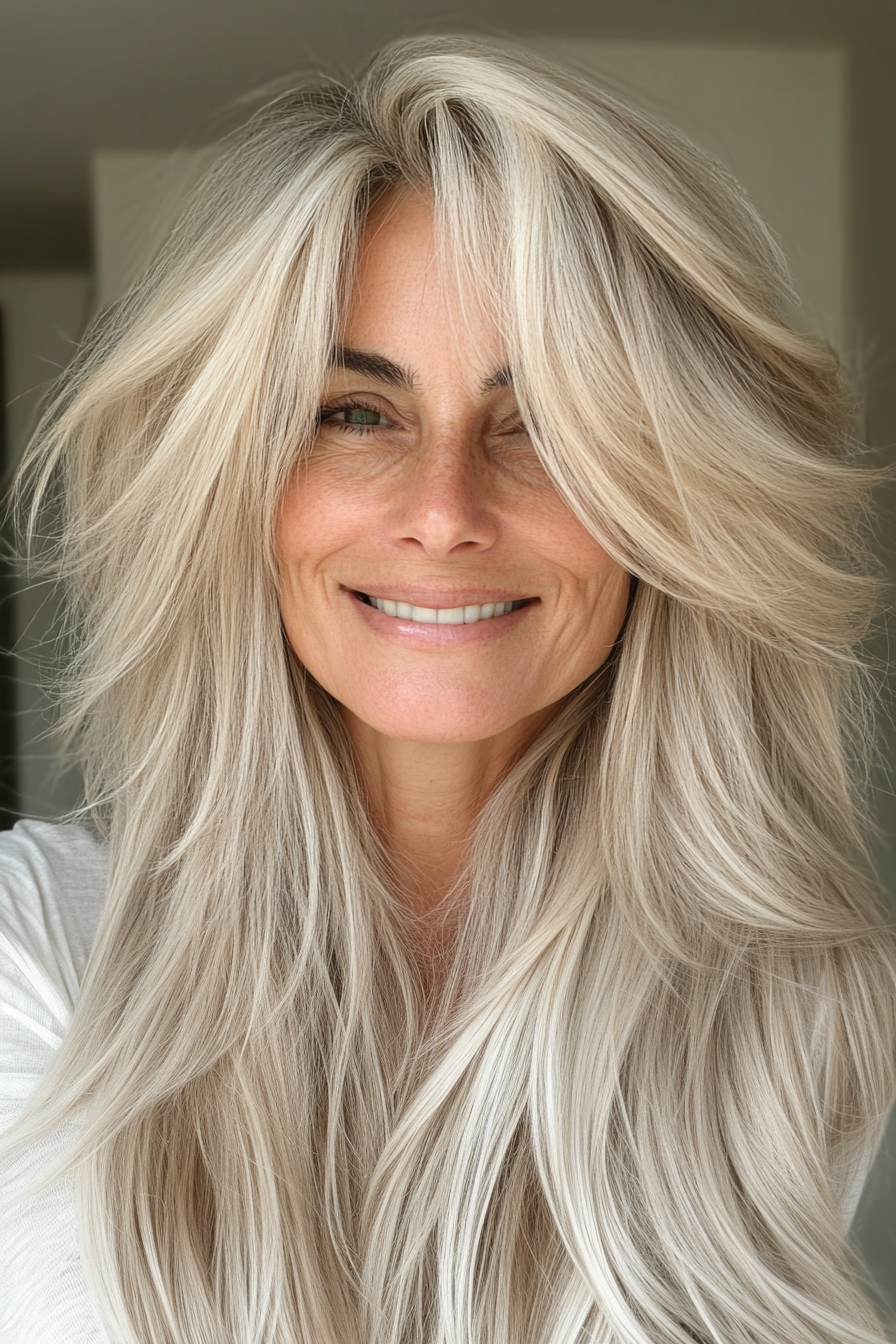 16. Wheat Blonde with Shaggy Layers (Long Layered Haircuts For Older Women) - Long Layered Haircuts For Older Women