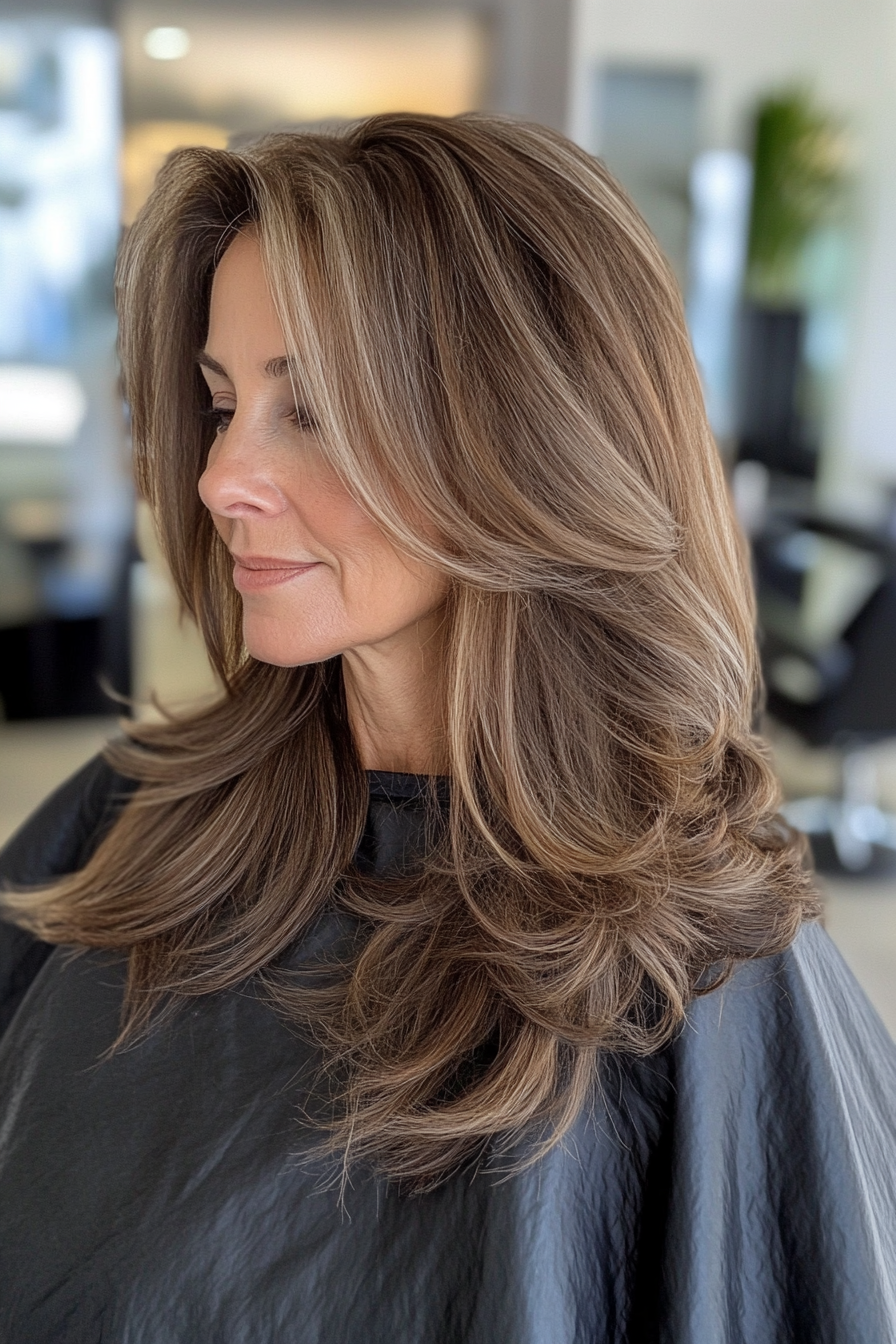 19. Mousy Brown with Layered Waves (Long Layered Haircuts For Older Women) - Long Layered Haircuts For Older Women