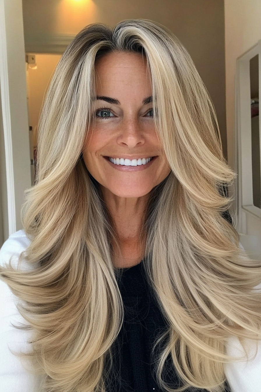 22. Dark Blonde with Light Layers (Long Layered Haircuts For Older Women) - Long Layered Haircuts For Older Women