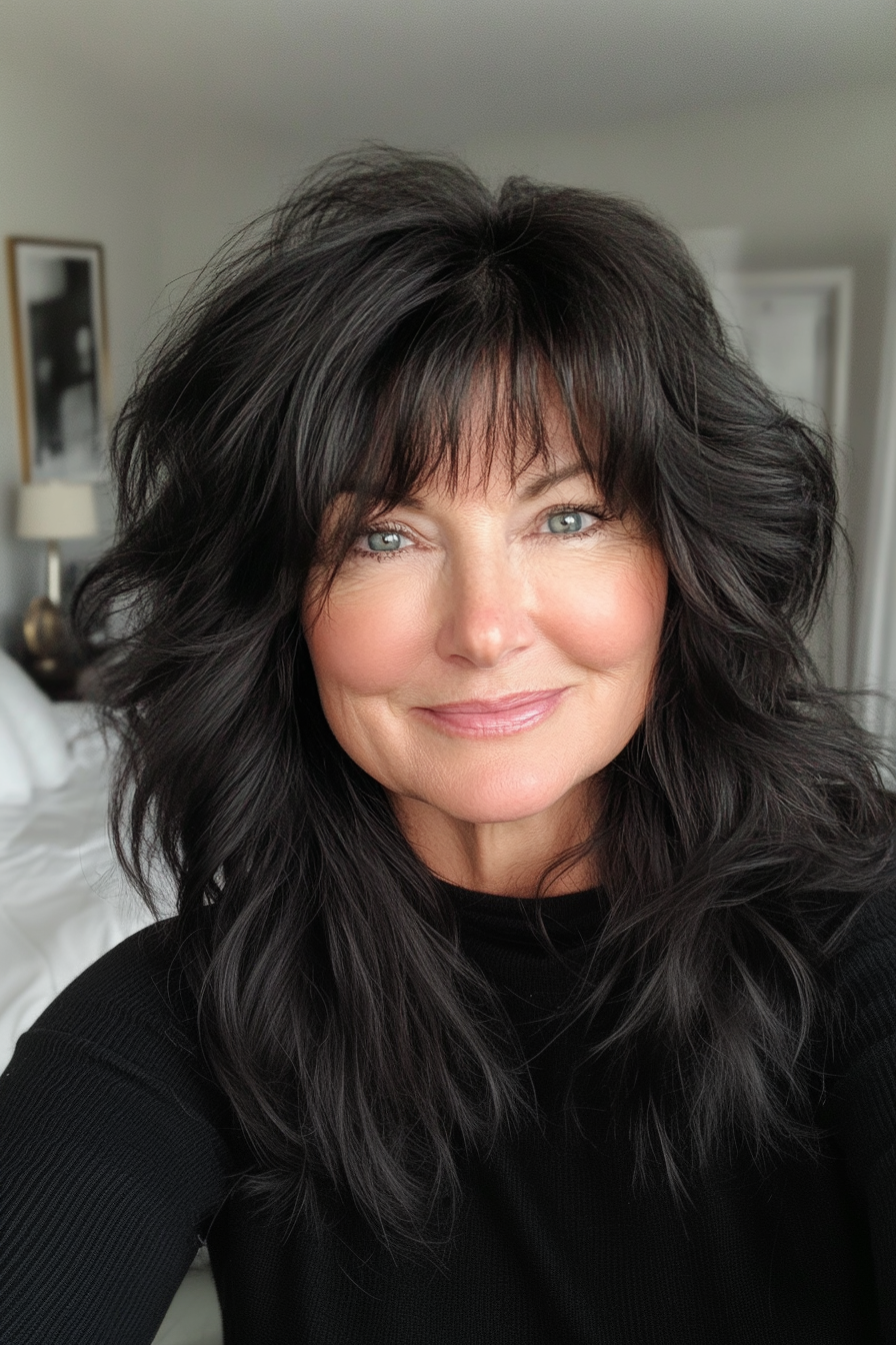 5. Classic Shag with Soft Black Layers (Shaggy Layered Hairstyles For Women Over 50) - Shaggy Layered Hairstyles For Women Over 50