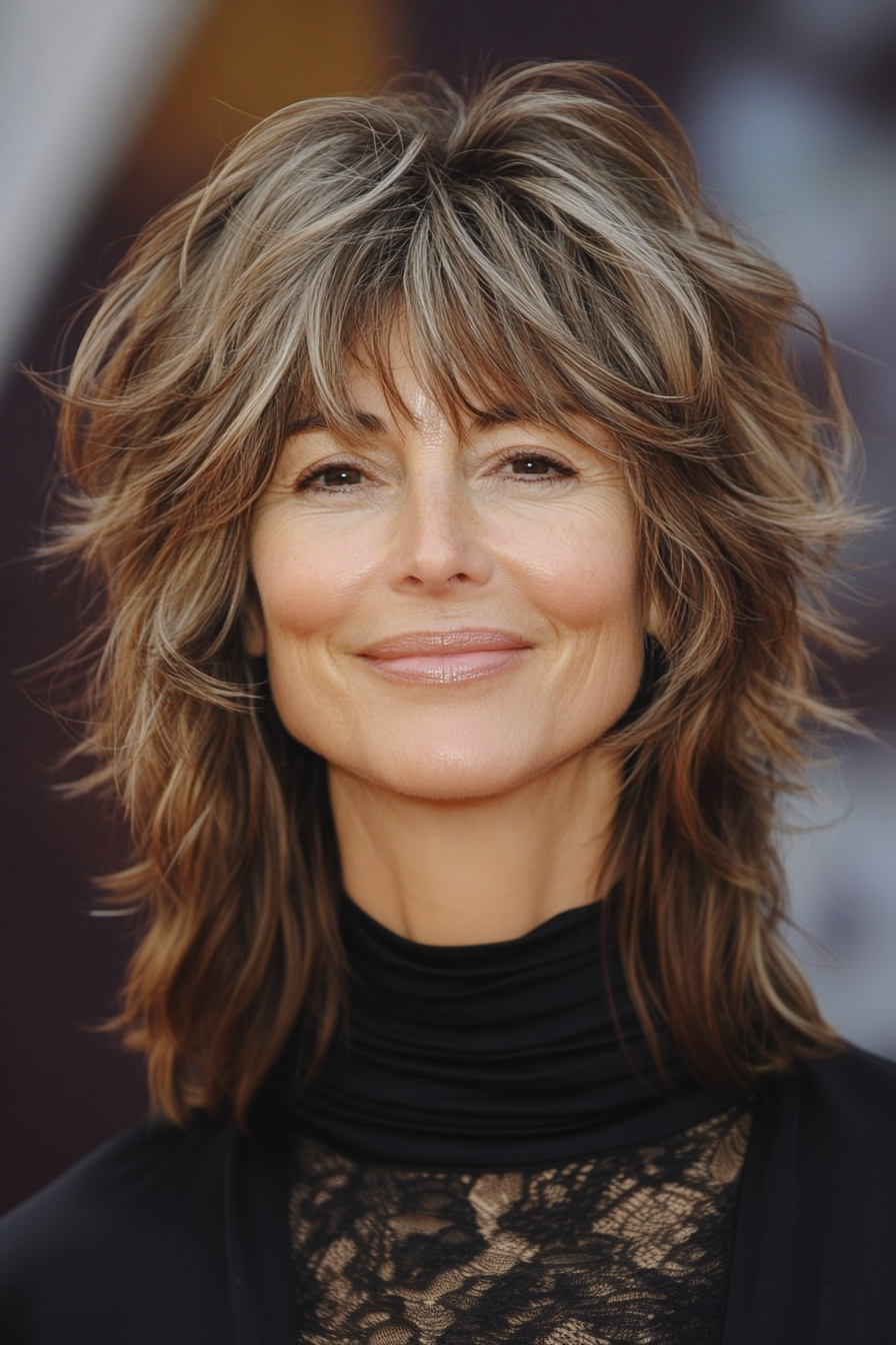 8. Choppy Neck-Length Shag in Light Brown (Shaggy Layered Hairstyles For Women Over 50) - Shaggy Layered Hairstyles For Women Over 50
