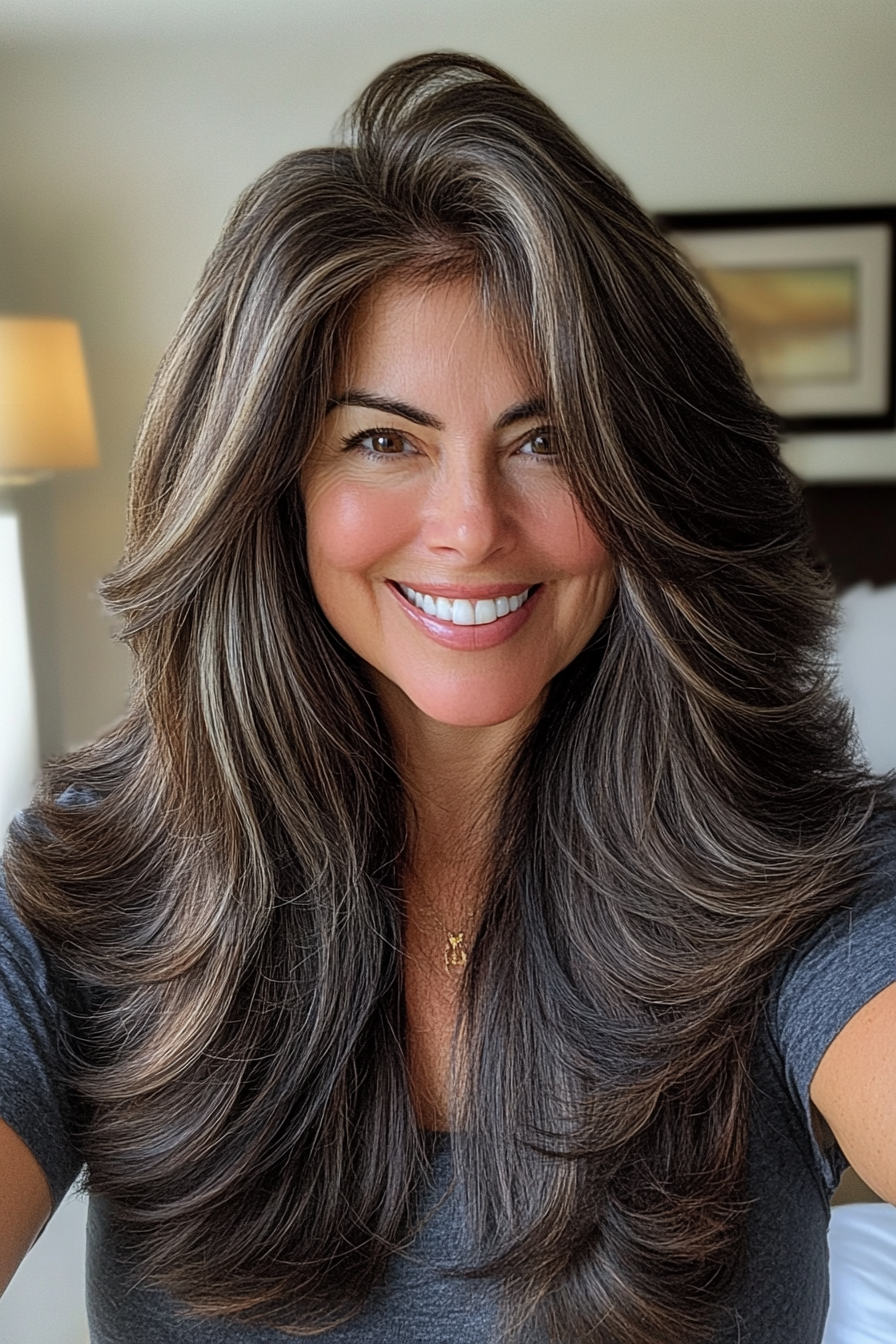 12. Voluminous Shag with Rich Mahogany Layers (Shaggy Layered Hairstyles For Women Over 50) - Shaggy Layered Hairstyles For Women Over 50