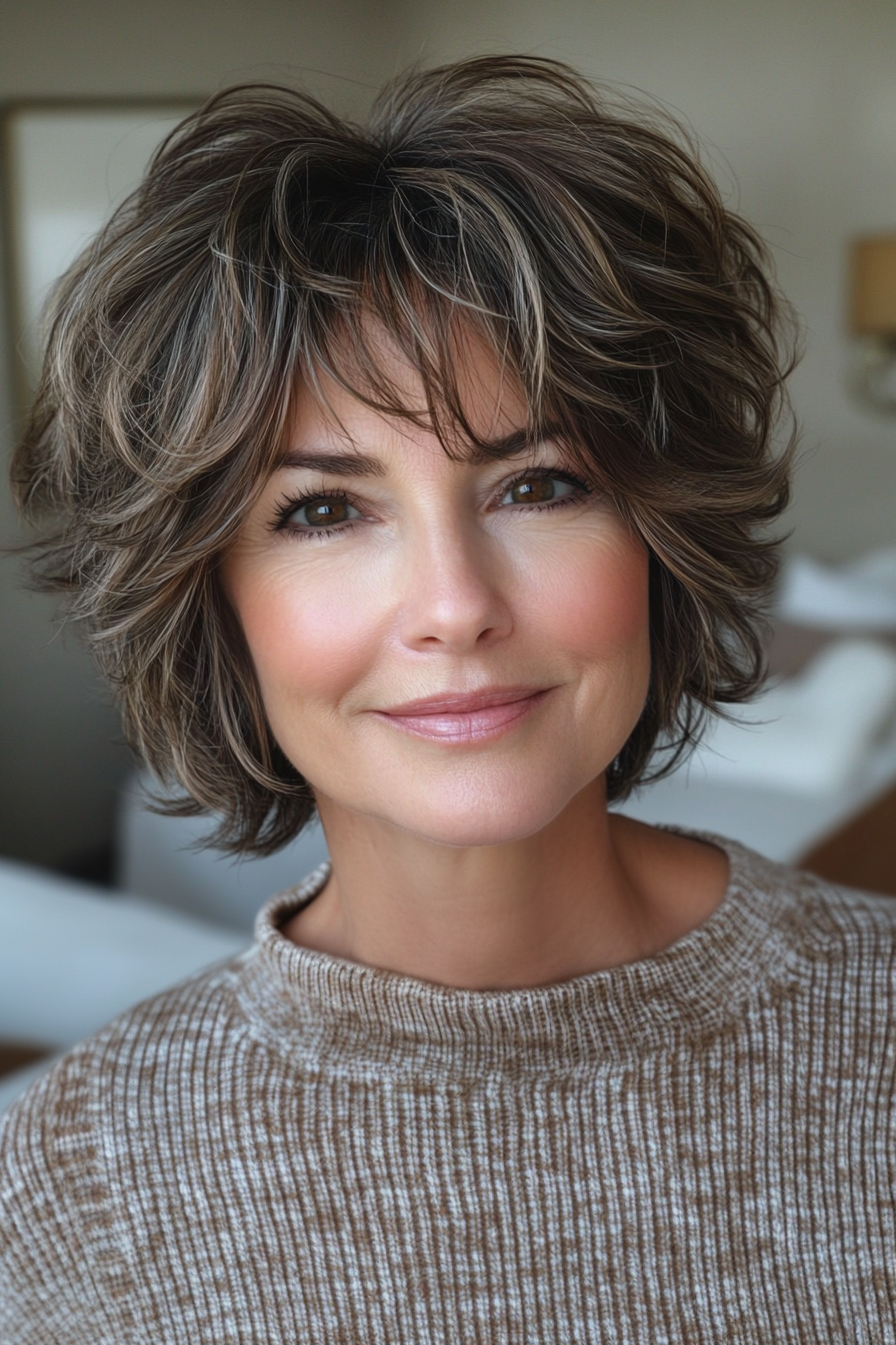 14. Short Shag with Cool Brown Undertones (Shaggy Layered Hairstyles For Women Over 50) - Shaggy Layered Hairstyles For Women Over 50