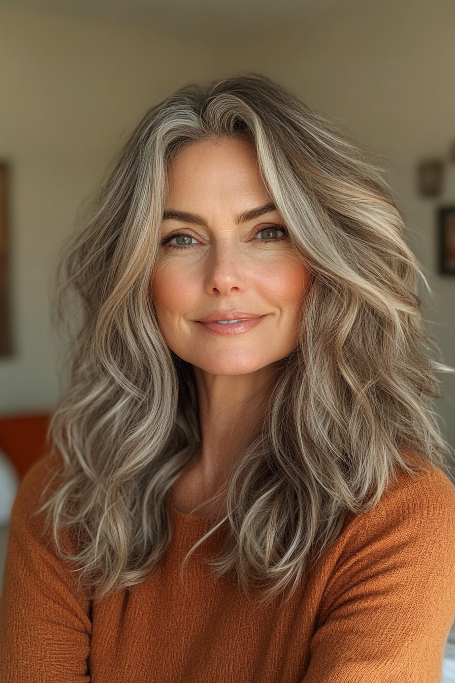 16. Wavy Shag with Warm Caramel Tones (Shaggy Layered Hairstyles For Women Over 50) - Shaggy Layered Hairstyles For Women Over 50