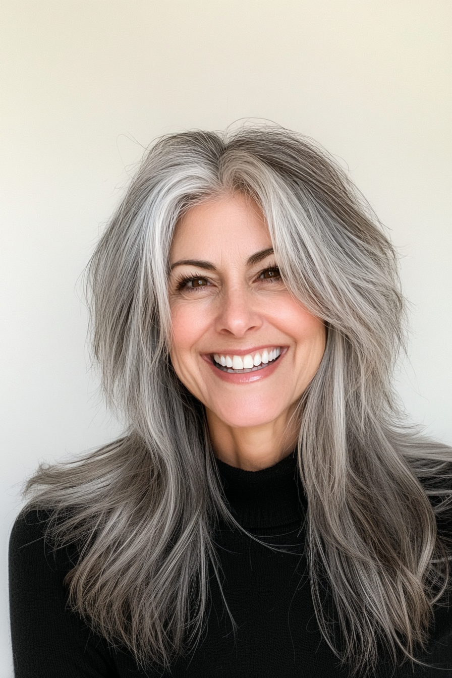 20. Piecey Shag with Gray Blend (Shaggy Layered Hairstyles For Women Over 50) - Shaggy Layered Hairstyles For Women Over 50