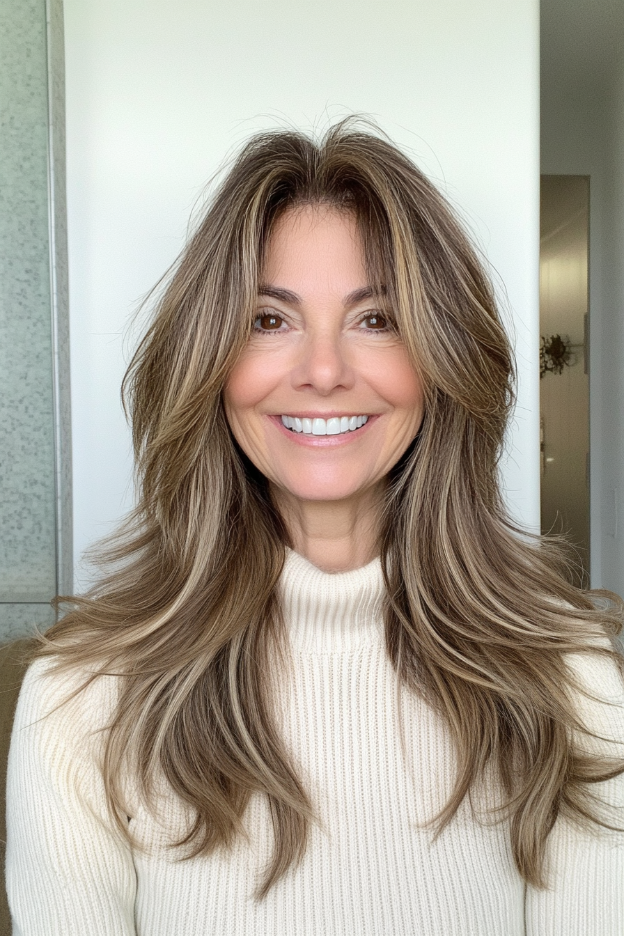 23. Long Shag with Mocha Brown Tones (Shaggy Layered Hairstyles For Women Over 50) - Shaggy Layered Hairstyles For Women Over 50