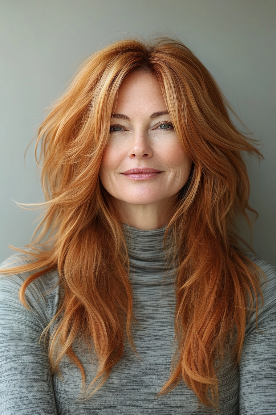 24. Flippy Shag with Light Auburn Layers (Shaggy Layered Hairstyles For Women Over 50) - Shaggy Layered Hairstyles For Women Over 50
