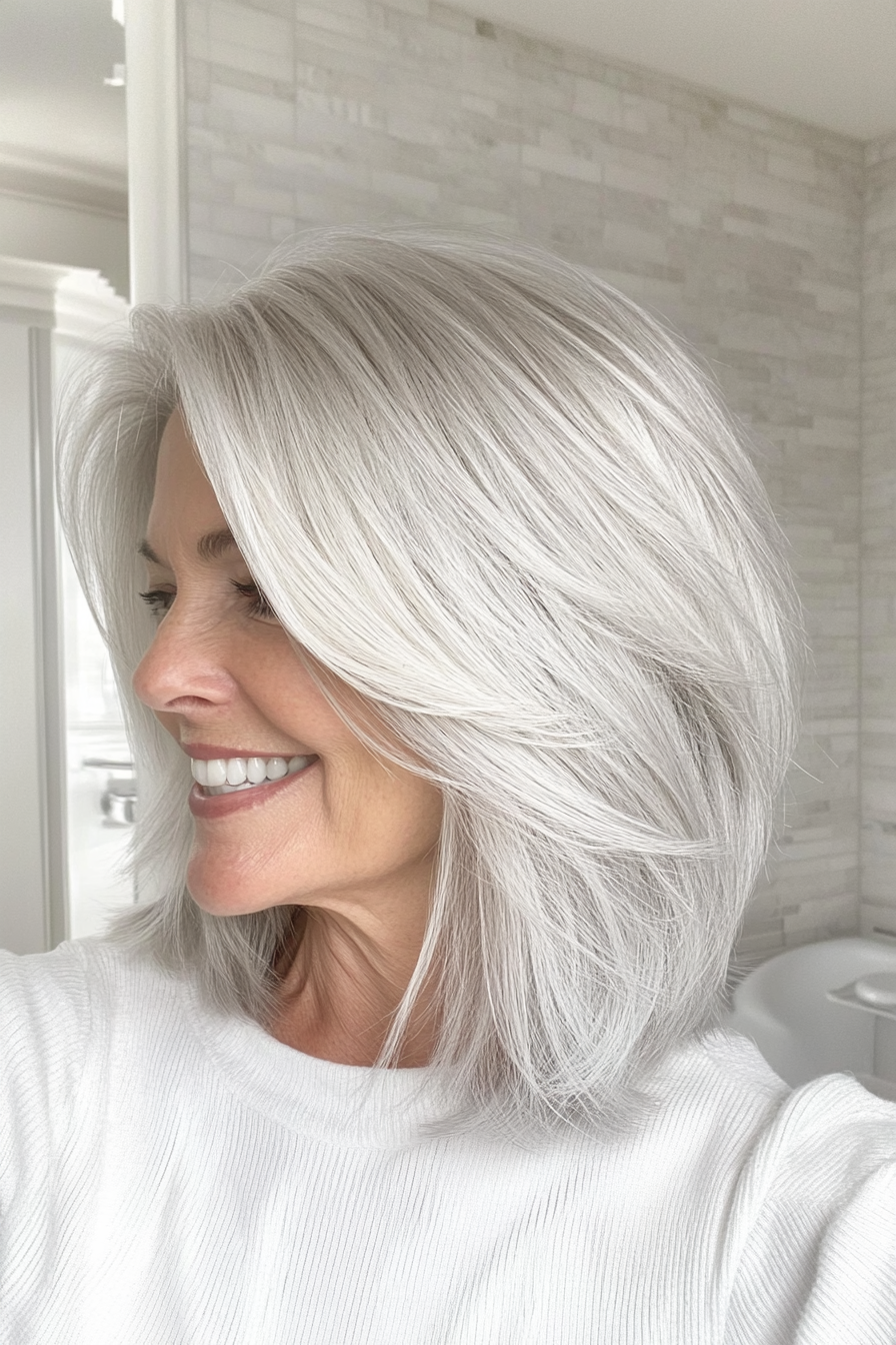 1. Soft Silver Stacked Bob with Wispy Layers (Stacked Haircuts For Older Women) - Stacked Haircuts For Older Women
