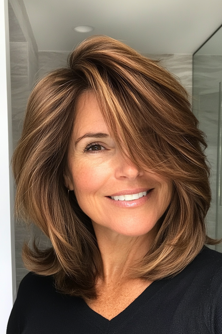 2. Warm Chestnut Angled Stacked Cut (Stacked Haircuts For Older Women) - Stacked Haircuts For Older Women