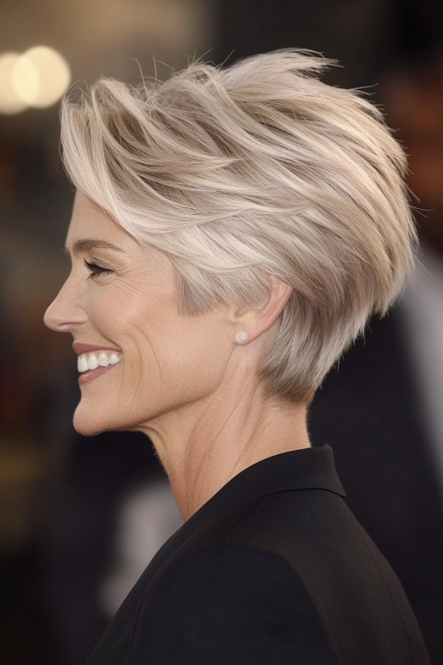 3. Short Ash Blonde Stacked Pixie Bob (Stacked Haircuts For Older Women) - Stacked Haircuts For Older Women