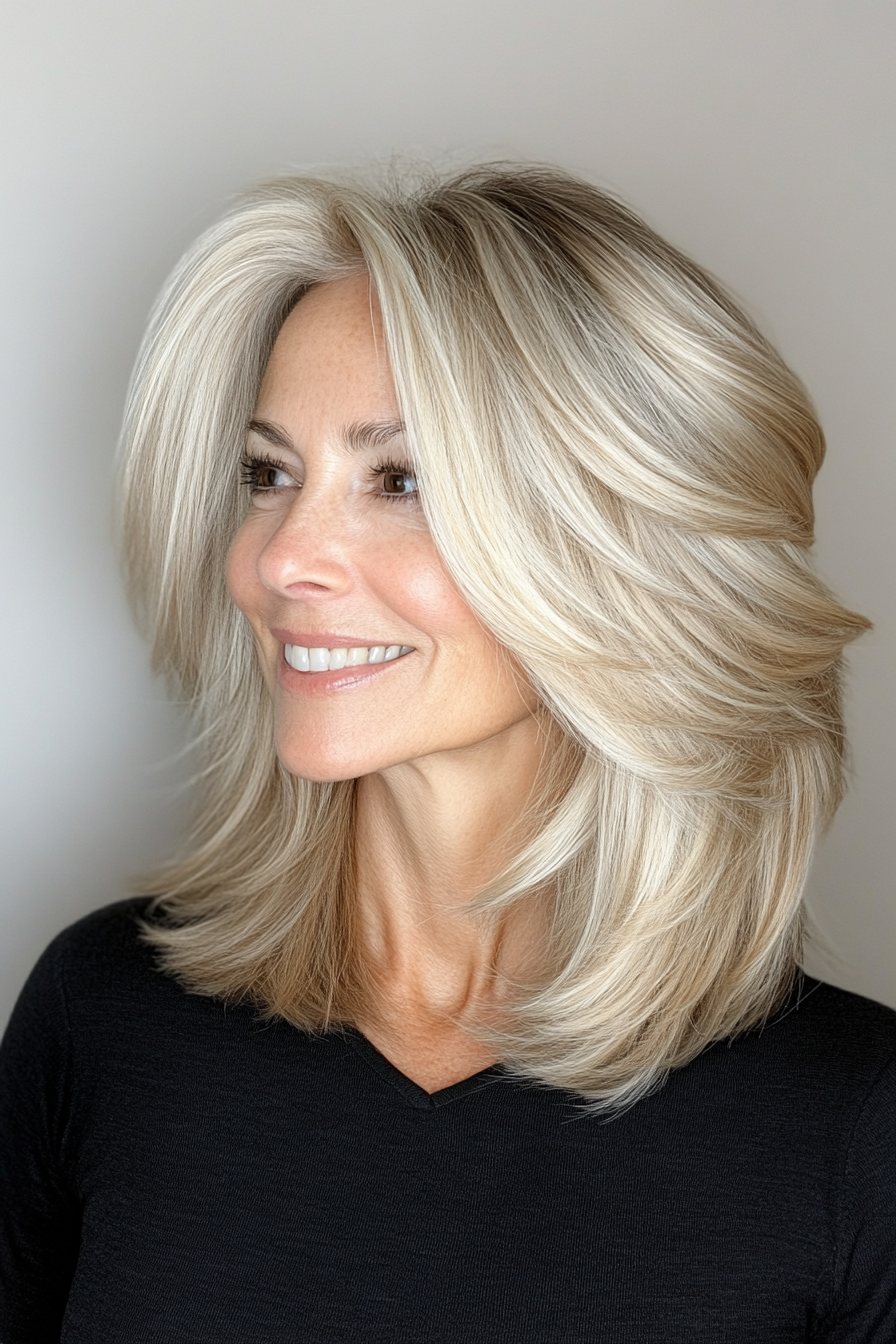 4. Layered Sandy Blonde Stacked Bob (Stacked Haircuts For Older Women) - Stacked Haircuts For Older Women