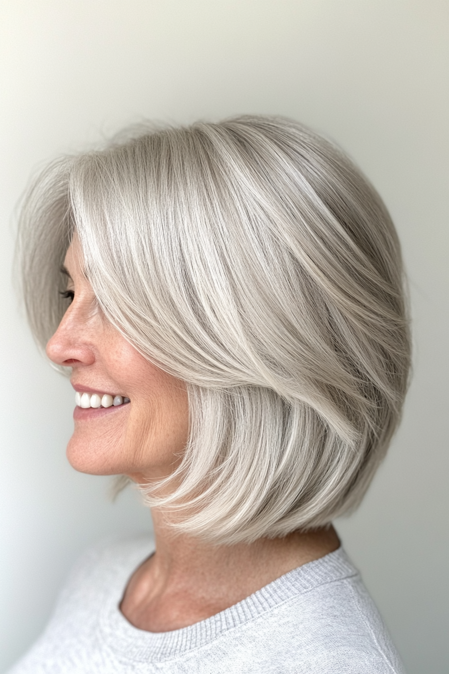 10. Silver Blonde Stacked Bob with Hidden Layers (Stacked Haircuts For Older Women) - Stacked Haircuts For Older Women