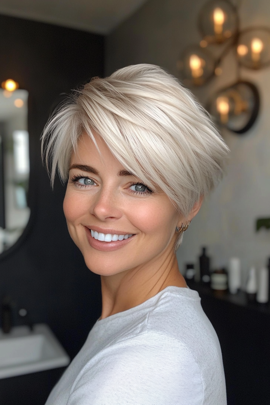 20. Platinum Blonde Short Stacked Cut with Tapered Edges (Stacked Haircuts For Older Women) - Stacked Haircuts For Older Women