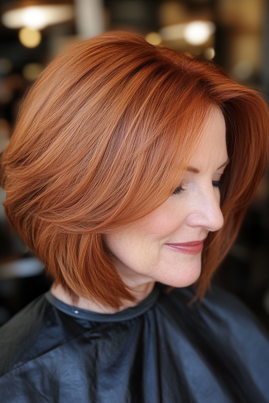 23. Rich Auburn Stacked Bob with Soft Graduation (Stacked Haircuts For Older Women) - Stacked Haircuts For Older Women