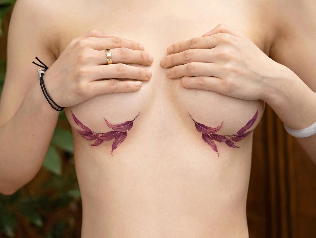 Stunning Floral Underboob Tattoo Design
