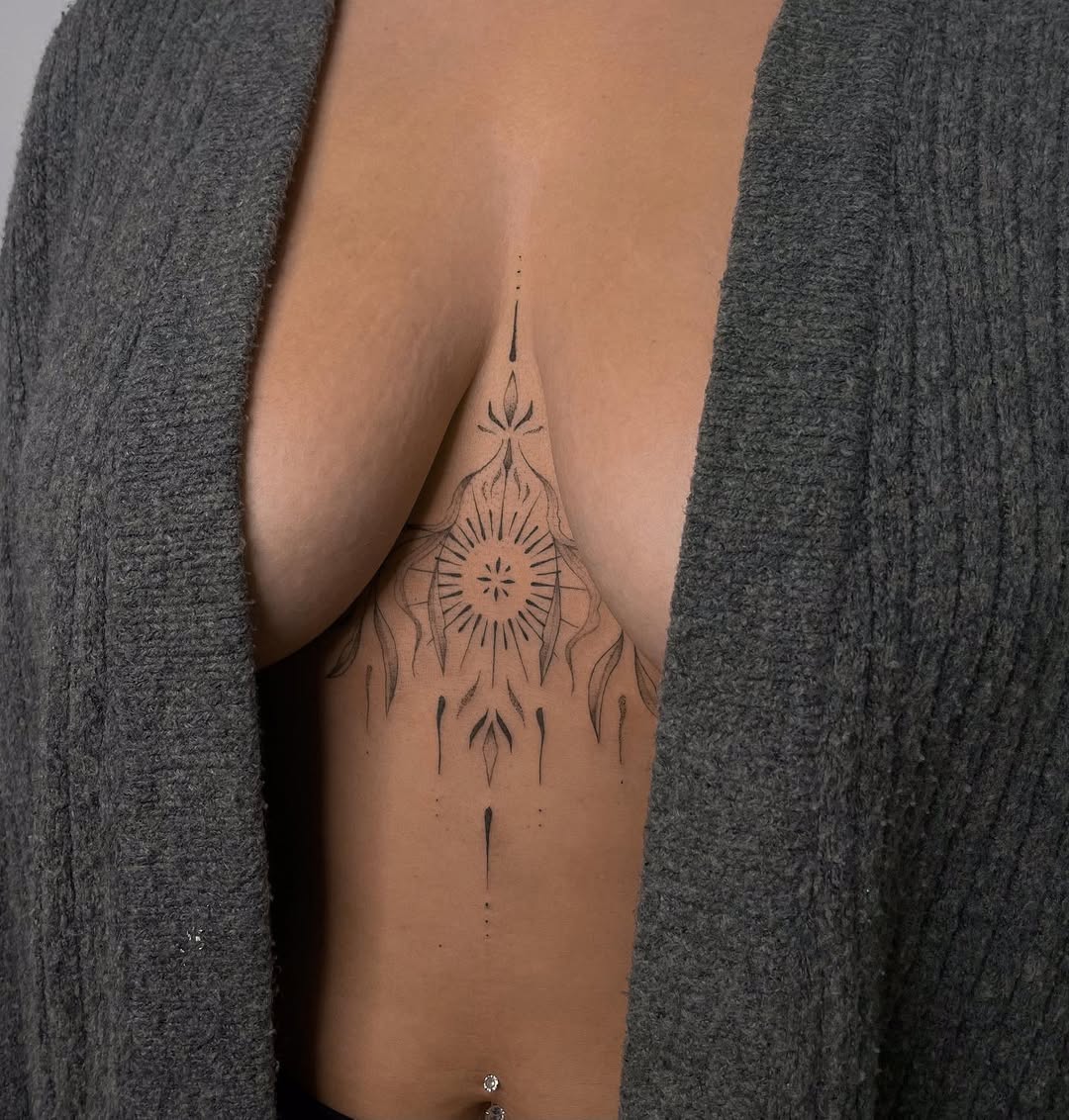 Stunning Floral Underboob Tattoo Design