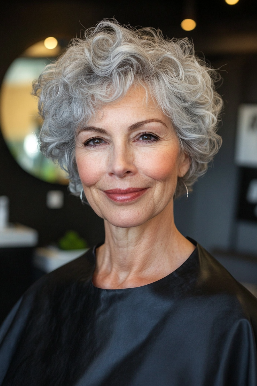 1. Soft Silver Curls Pixie (Curly Pixie Haircuts For Women Over 60) - Curly Pixie Haircuts For Women Over 60