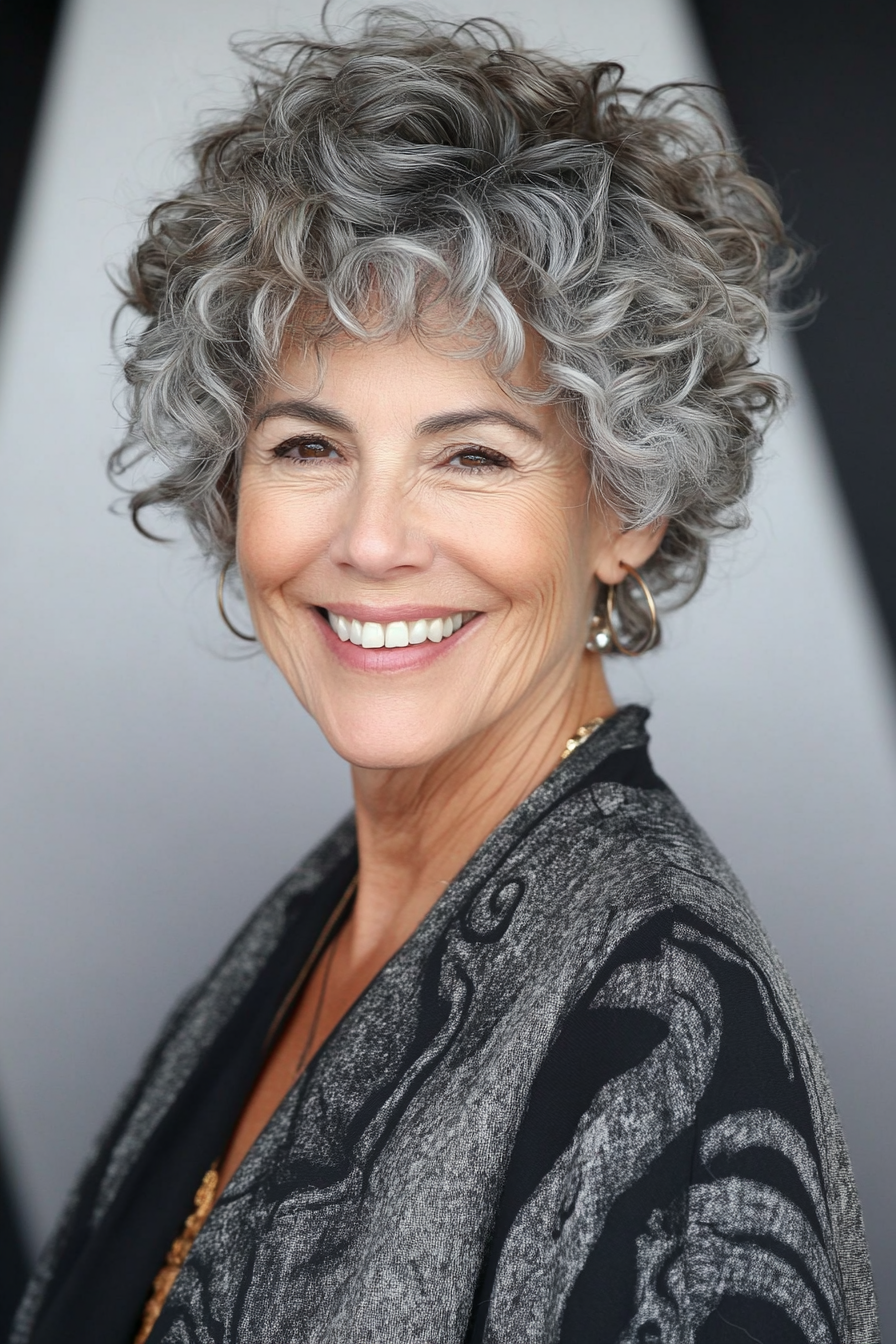 2. Salt and Pepper Tapered Pixie (Curly Pixie Haircuts For Women Over 60) - Curly Pixie Haircuts For Women Over 60