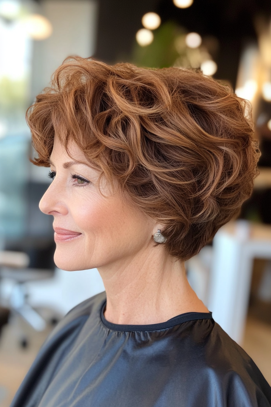3. Warm Chestnut Tousled Pixie (Curly Pixie Haircuts For Women Over 60) - Curly Pixie Haircuts For Women Over 60