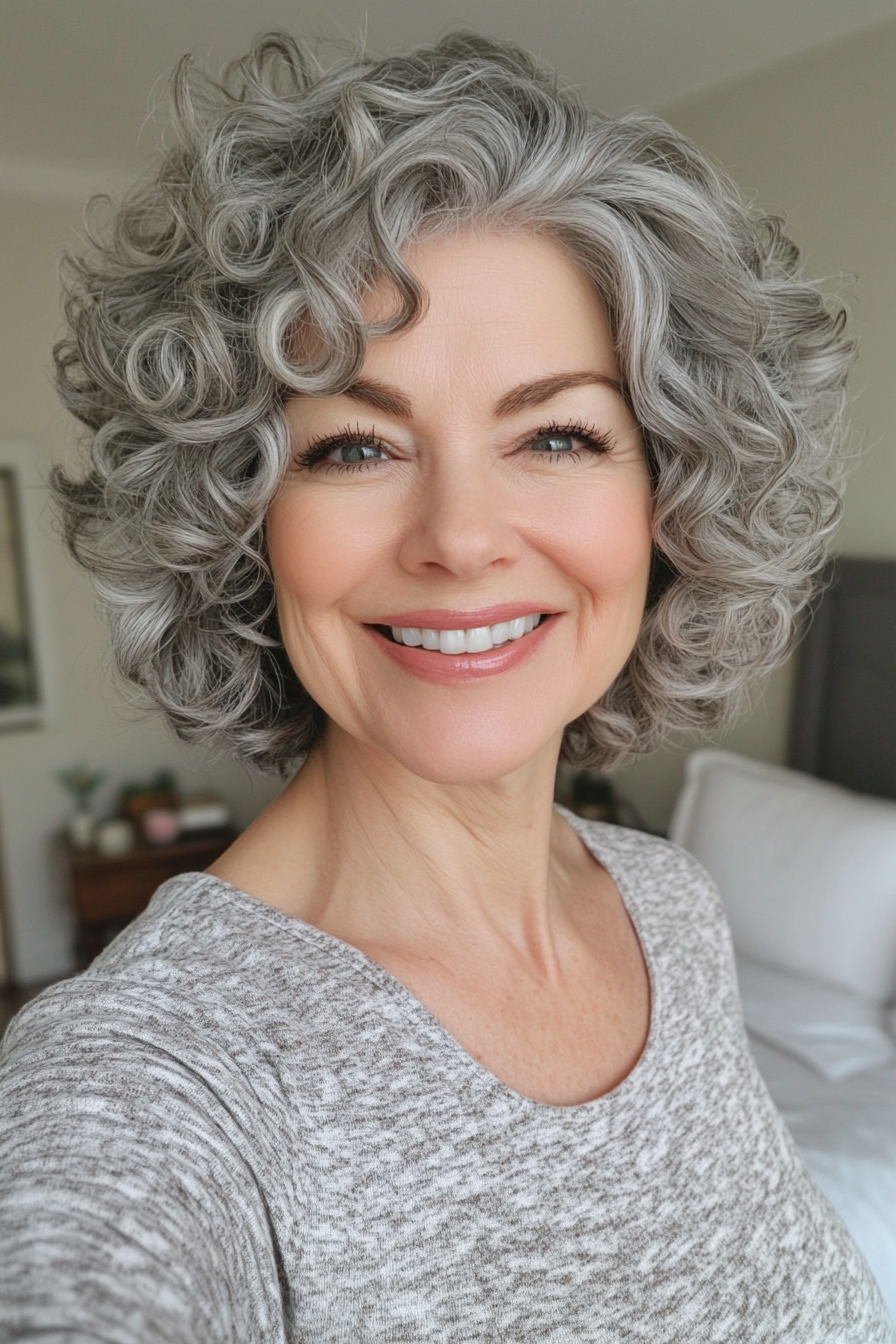 8. Classic Gray Volume Pixie (Curly Pixie Haircuts For Women Over 60) - Curly Pixie Haircuts For Women Over 60