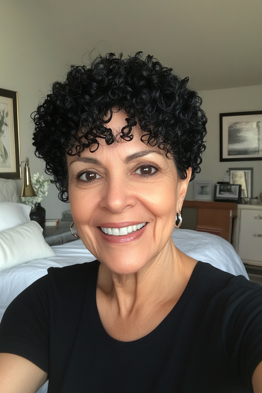 10. Cropped Curls in Jet Black (Curly Pixie Haircuts For Women Over 60) - Curly Pixie Haircuts For Women Over 60