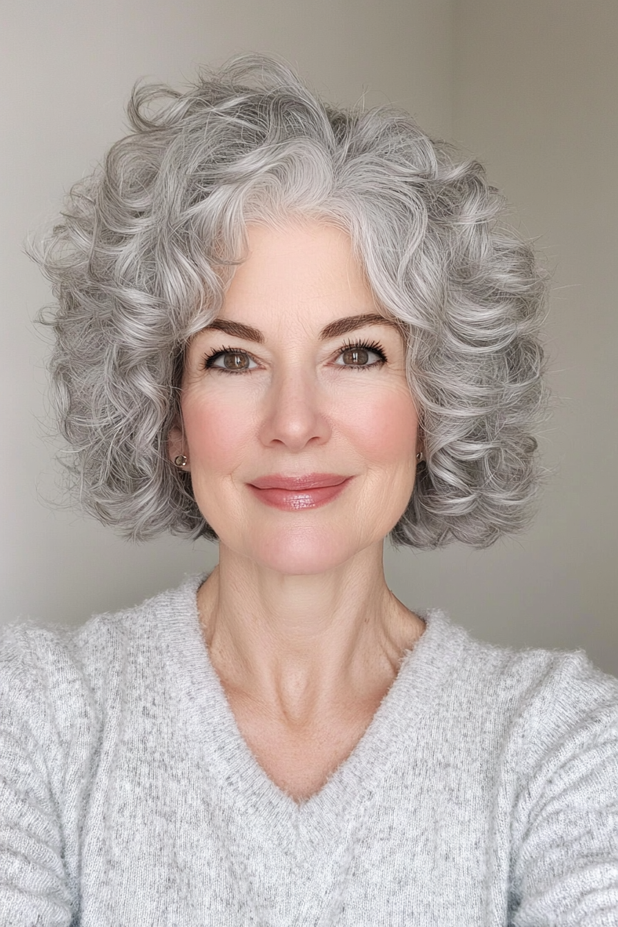 11. Frosted Silver Layered Pixie (Curly Pixie Haircuts For Women Over 60) - Curly Pixie Haircuts For Women Over 60