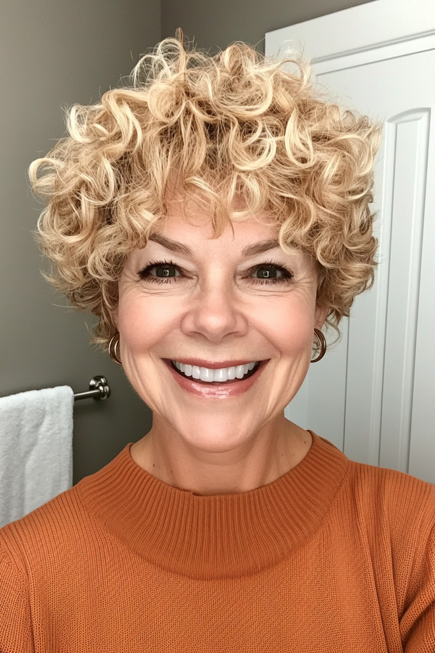 12. Golden Blonde Textured Pixie (Curly Pixie Haircuts For Women Over 60) - Curly Pixie Haircuts For Women Over 60