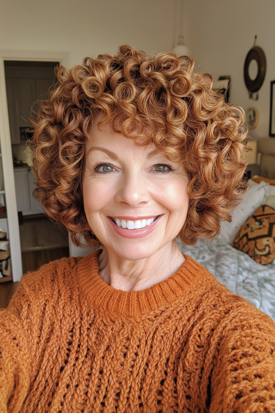 13. Curly Pixie with Warm Auburn Tint (Curly Pixie Haircuts For Women Over 60) - Curly Pixie Haircuts For Women Over 60