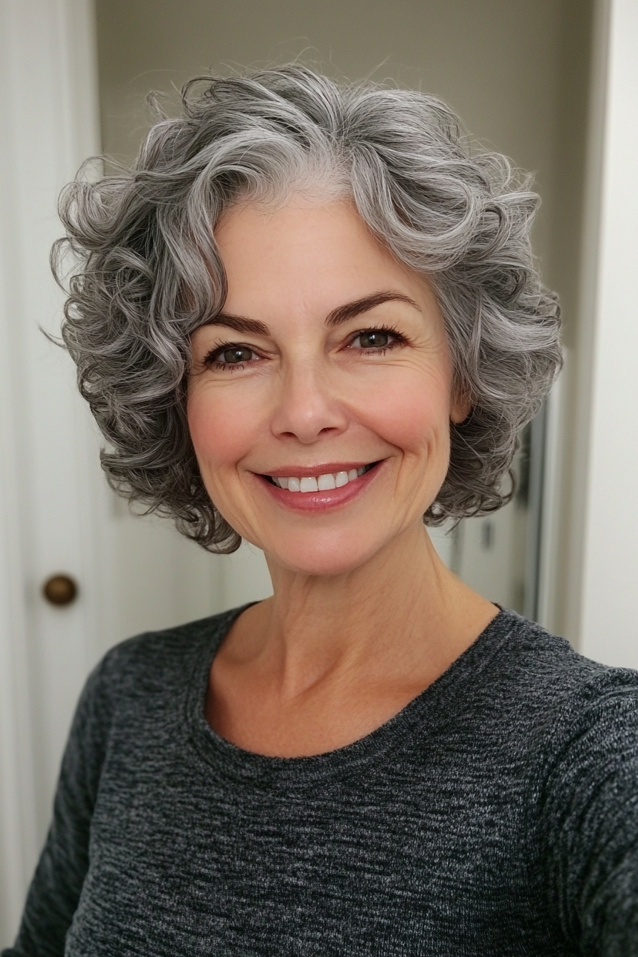 15. Pebble Gray Sideswept Pixie (Curly Pixie Haircuts For Women Over 60) - Curly Pixie Haircuts For Women Over 60