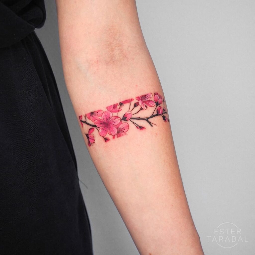 Cherry Blossom Arm Band Tattoo
