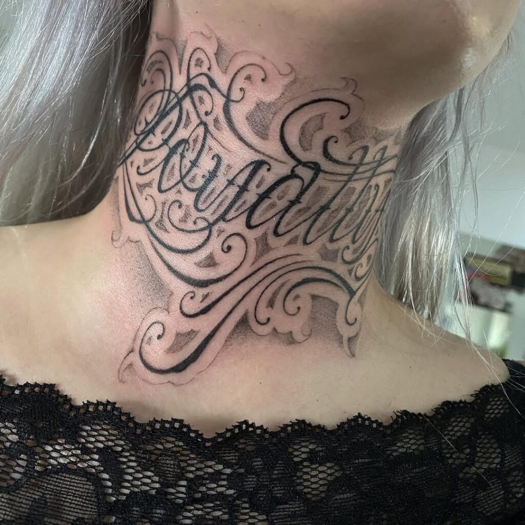 Loyalty Cursive Neck Tattoo