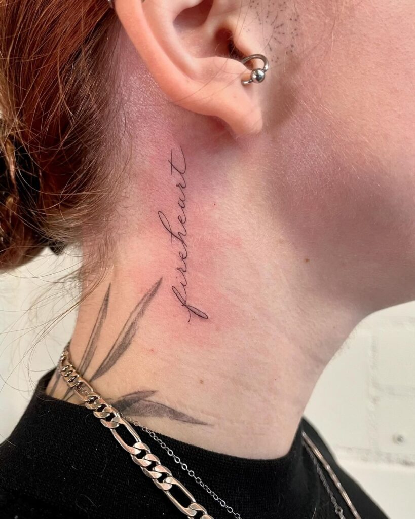 Fireheart Cursive Neck Tattoo