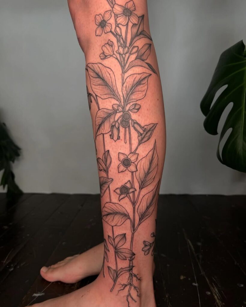 Botanical Blackwork Leg Sleeve Ink