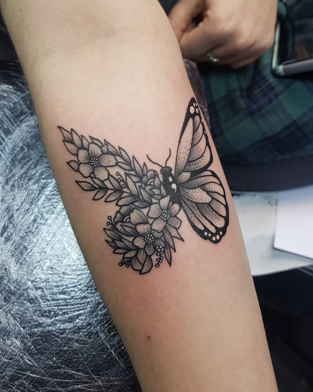 Floral Butterfly Tattoo With Subtle Semicolon