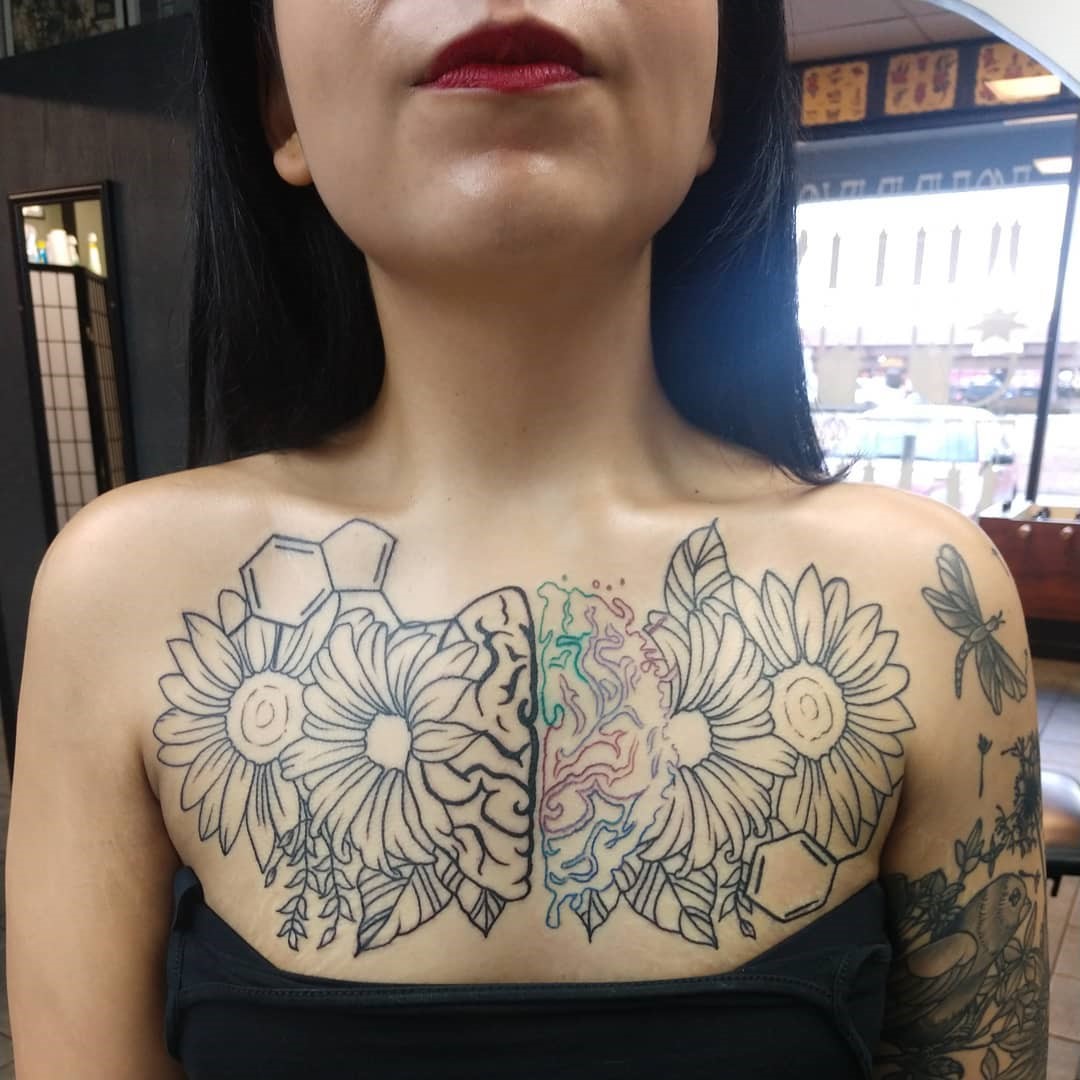 Mental Health Tattoo With Molecular Compounds Of Serotonin And Dopamine