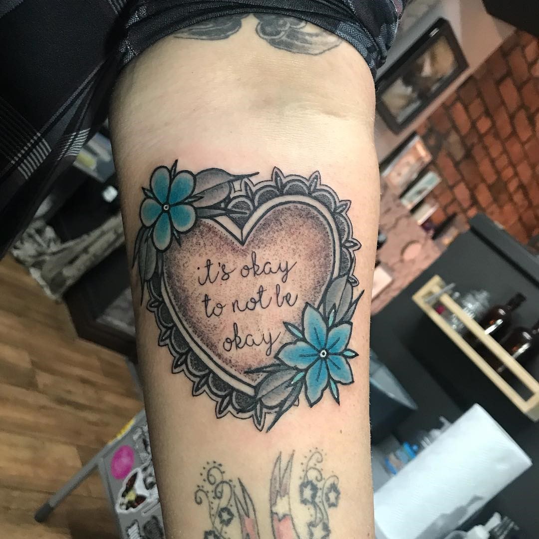Floral Mental Health Tattoo With Script