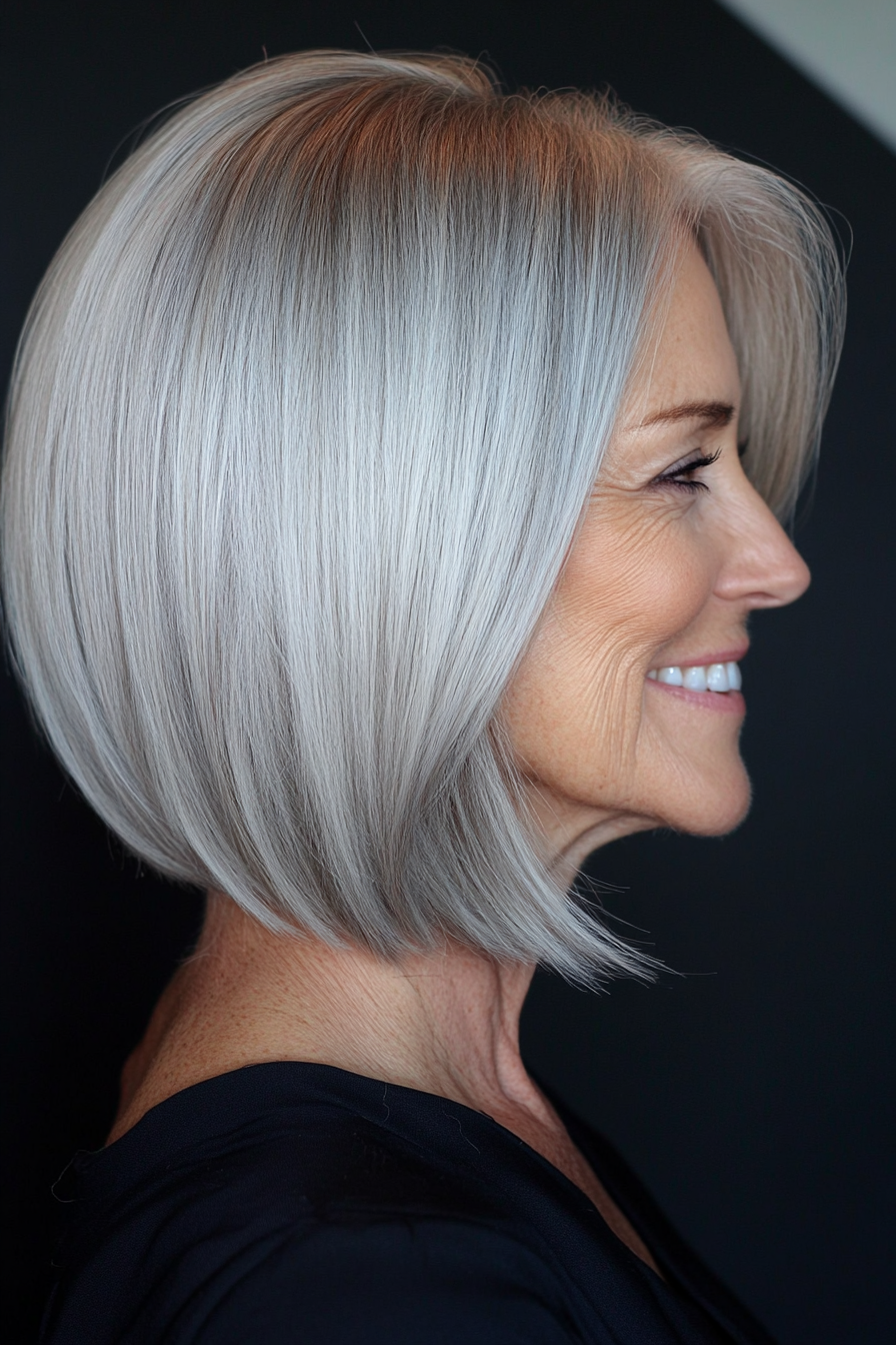 1. Soft Asymmetrical Bob with Silver Ash Tones (Asymmetrical Haircuts For Older Women) - Asymmetrical Haircuts For Older Women