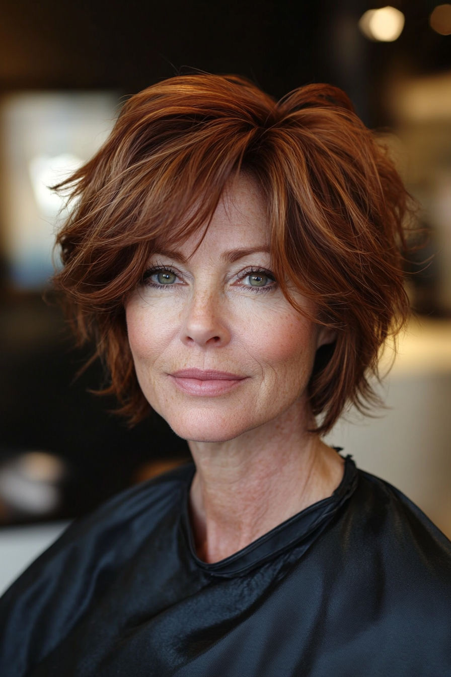 6. Layered Asymmetrical Shag in Natural Auburn (Asymmetrical Haircuts For Older Women) - Asymmetrical Haircuts For Older Women