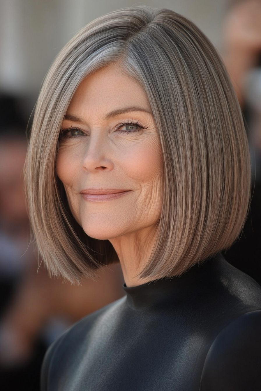 7. Sleek Asymmetrical Bob in Soft Light Brown (Asymmetrical Haircuts For Older Women) - Asymmetrical Haircuts For Older Women