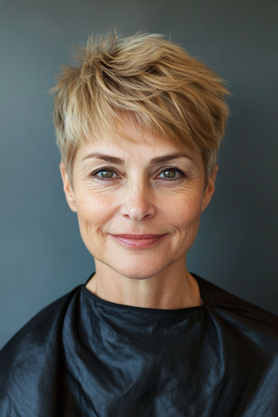 9. Tapered Asymmetrical Pixie in Warm Honey Blonde (Asymmetrical Haircuts For Older Women) - Asymmetrical Haircuts For Older Women