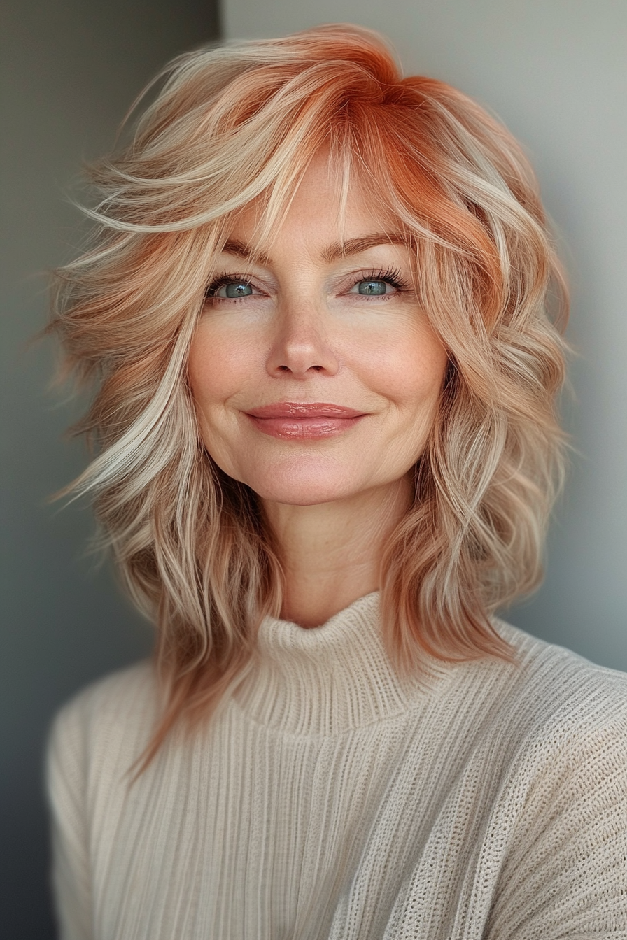 13. Asymmetrical Shaggy Crop in Natural Strawberry Blonde (Asymmetrical Haircuts For Older Women) - Asymmetrical Haircuts For Older Women