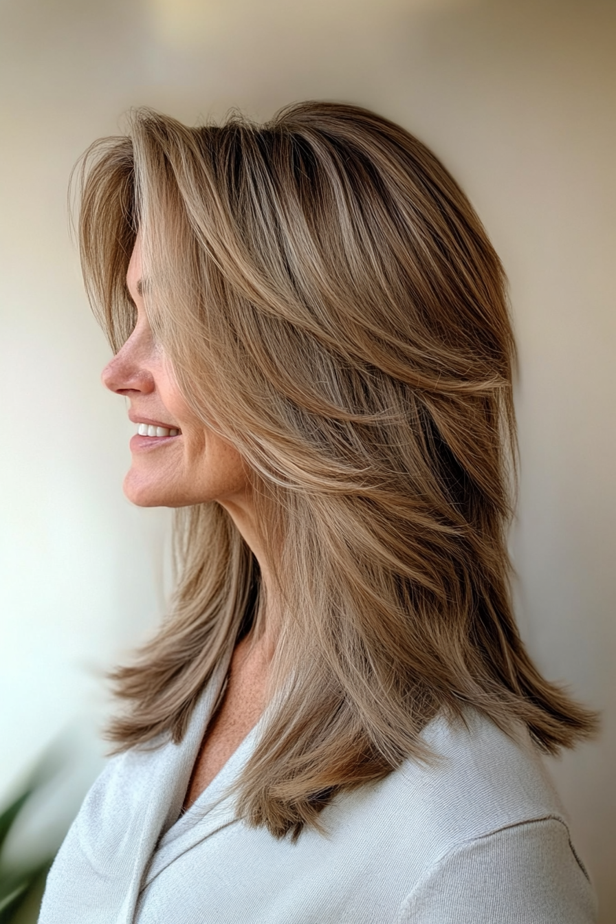 15. Asymmetrical Cut with Feathered Layers in Ash Brown (Asymmetrical Haircuts For Older Women) - Asymmetrical Haircuts For Older Women
