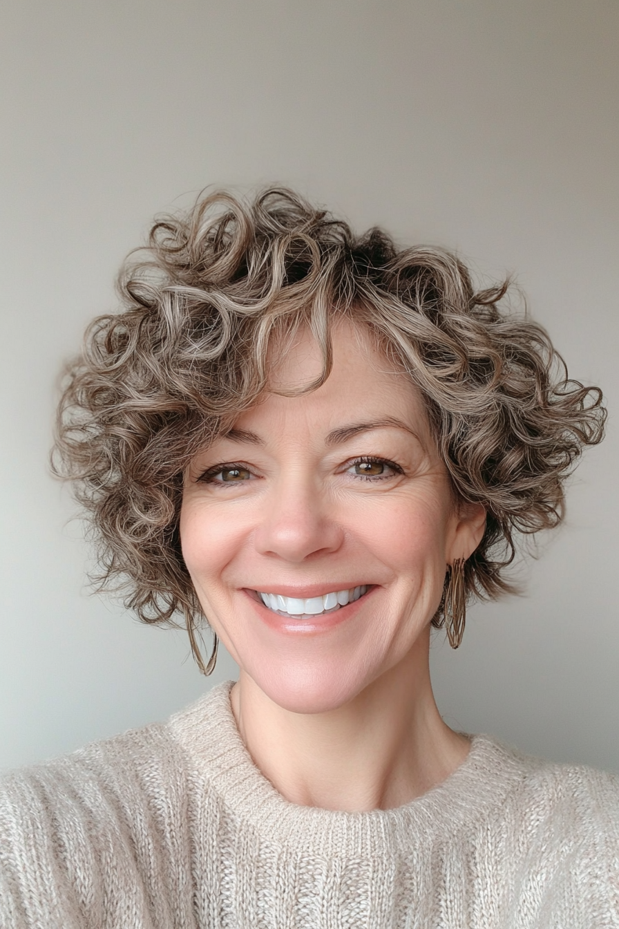 21. Curly Asymmetrical Pixie in Natural Dark Blonde (Asymmetrical Haircuts For Older Women) - Asymmetrical Haircuts For Older Women
