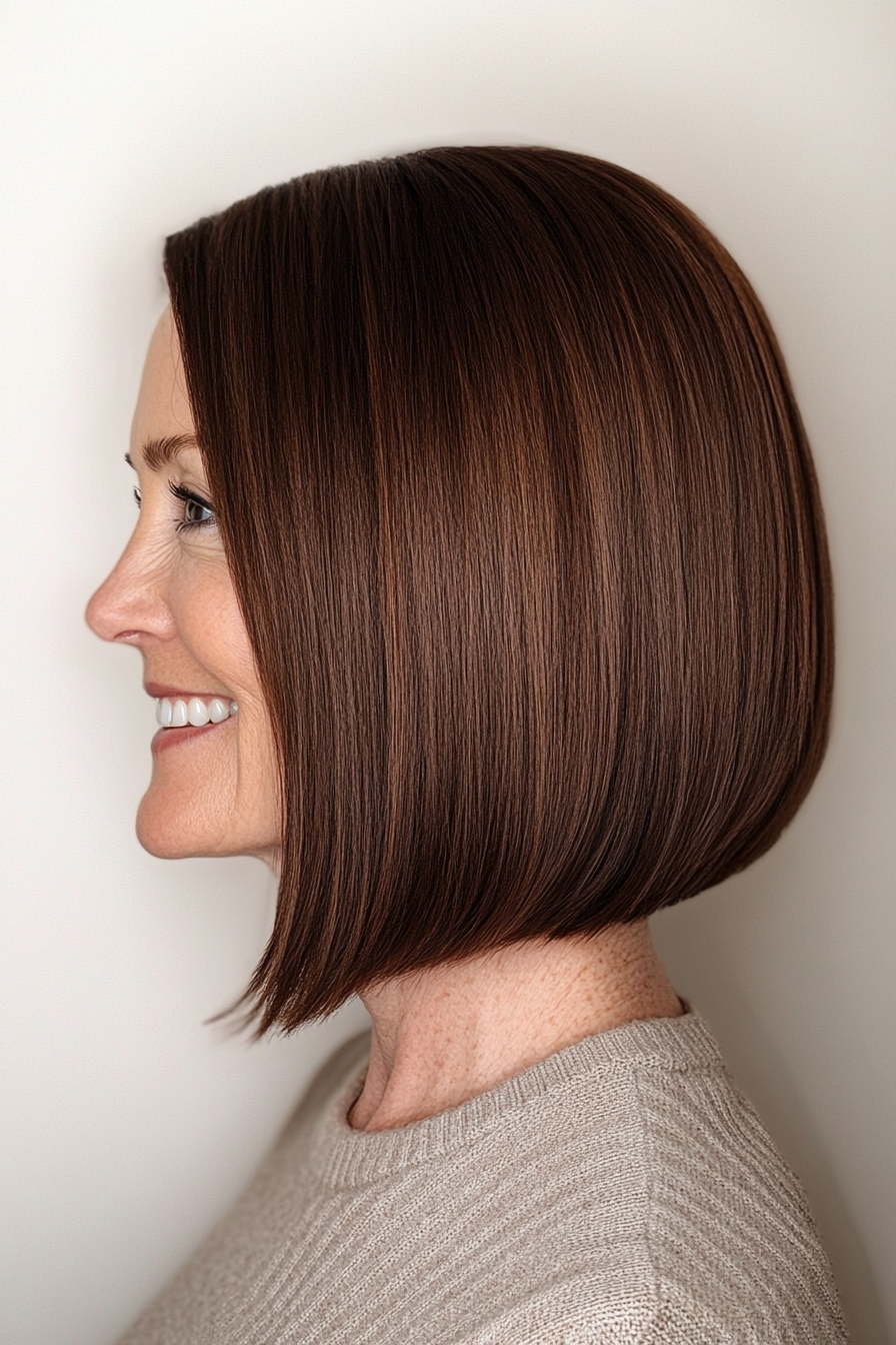 1. Chin-Length Sleek Bob with Deep Chestnut Brown (Classy Haircuts For Women Over 40) - Classy Haircuts For Women Over 40